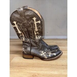 Circle G Cowboy Boots 7.5 M Women's Sqare Toe Cross Cowgirl Western Faux Leather